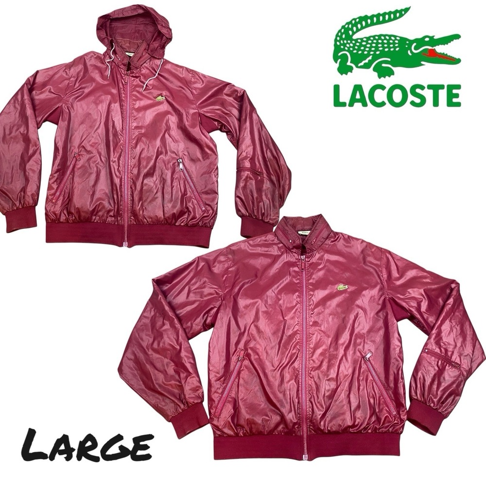 VTG 80s Lacoste Full-Zip Lightweight Windbreaker Rain Jacket Hooded Men's LARGE